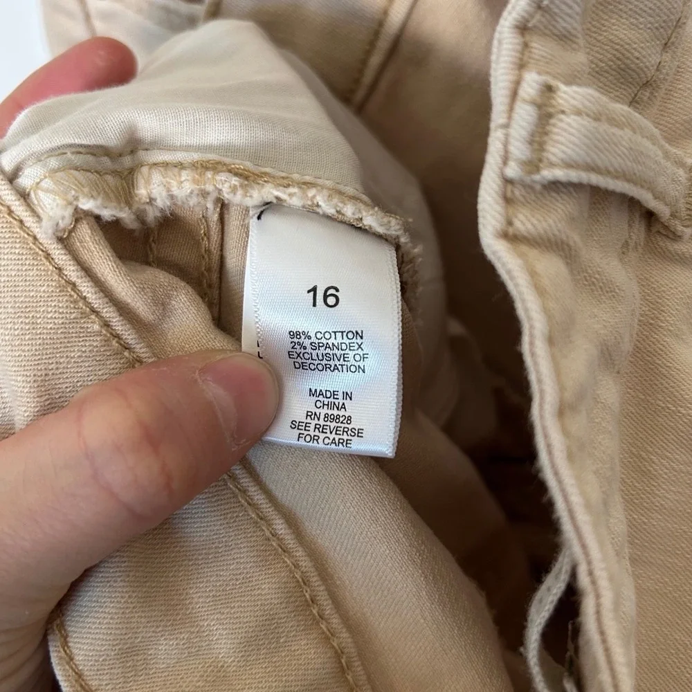 lori goldstien LOGO tan women's 16 blue patches boyfriend pants boho lagenlook